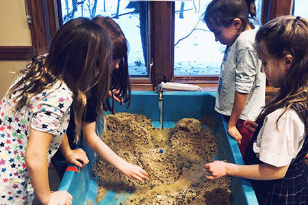 Students using stream table