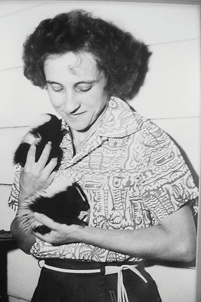 Elberta Fleming holding a Striped Skunk