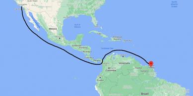 Map of JWST journey to launch site